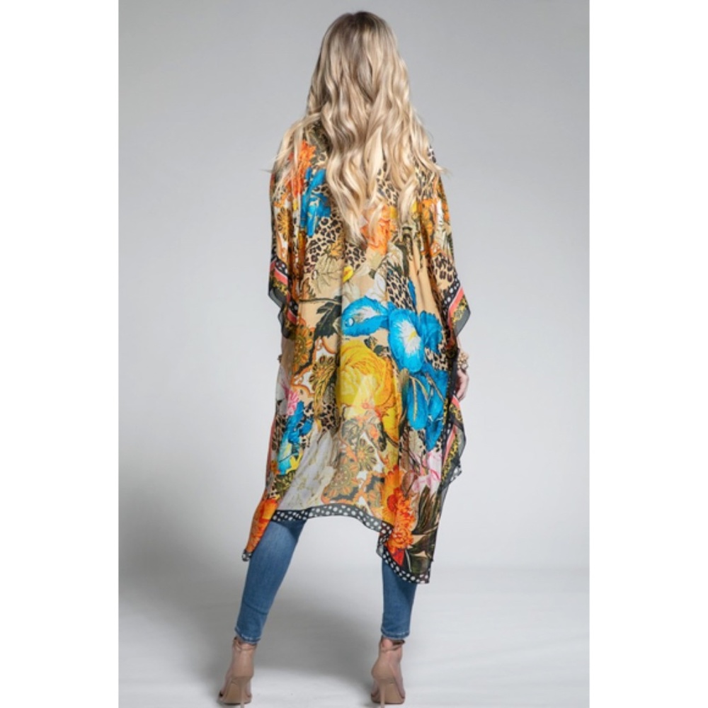 SOLD OUT Milan Colorful Leopard Animal Print & Floral Border Kimono Wrap Coverup - Picture 11 of 15